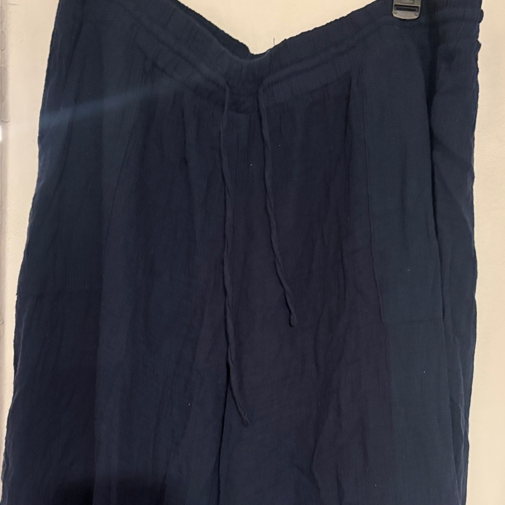Navy Drawstring Wide-Leg Pants